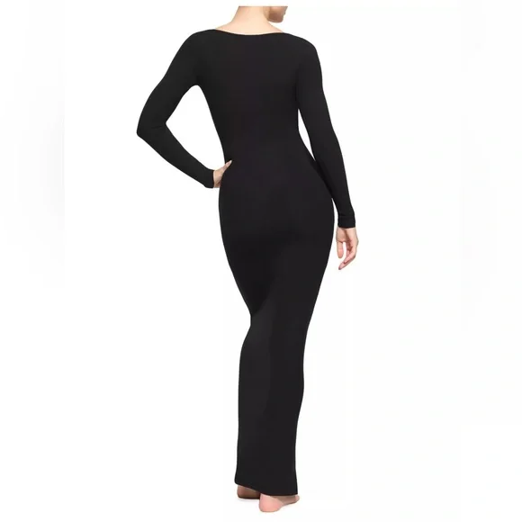 SKIMS Soft Lounge Long-Sleeve Keyhole Dress XXS Onyx - Picture 3 of 5